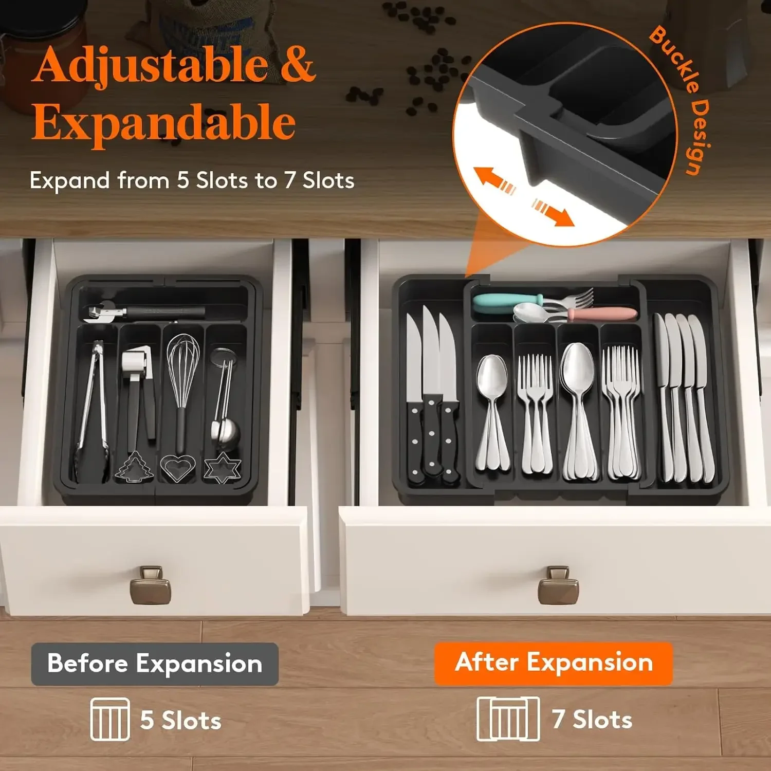 Silverware Drawer Organizer, Expandable BPA Free Utensil Tray for Kitchen, Adjustable Flatware and Cutlery Holder 3