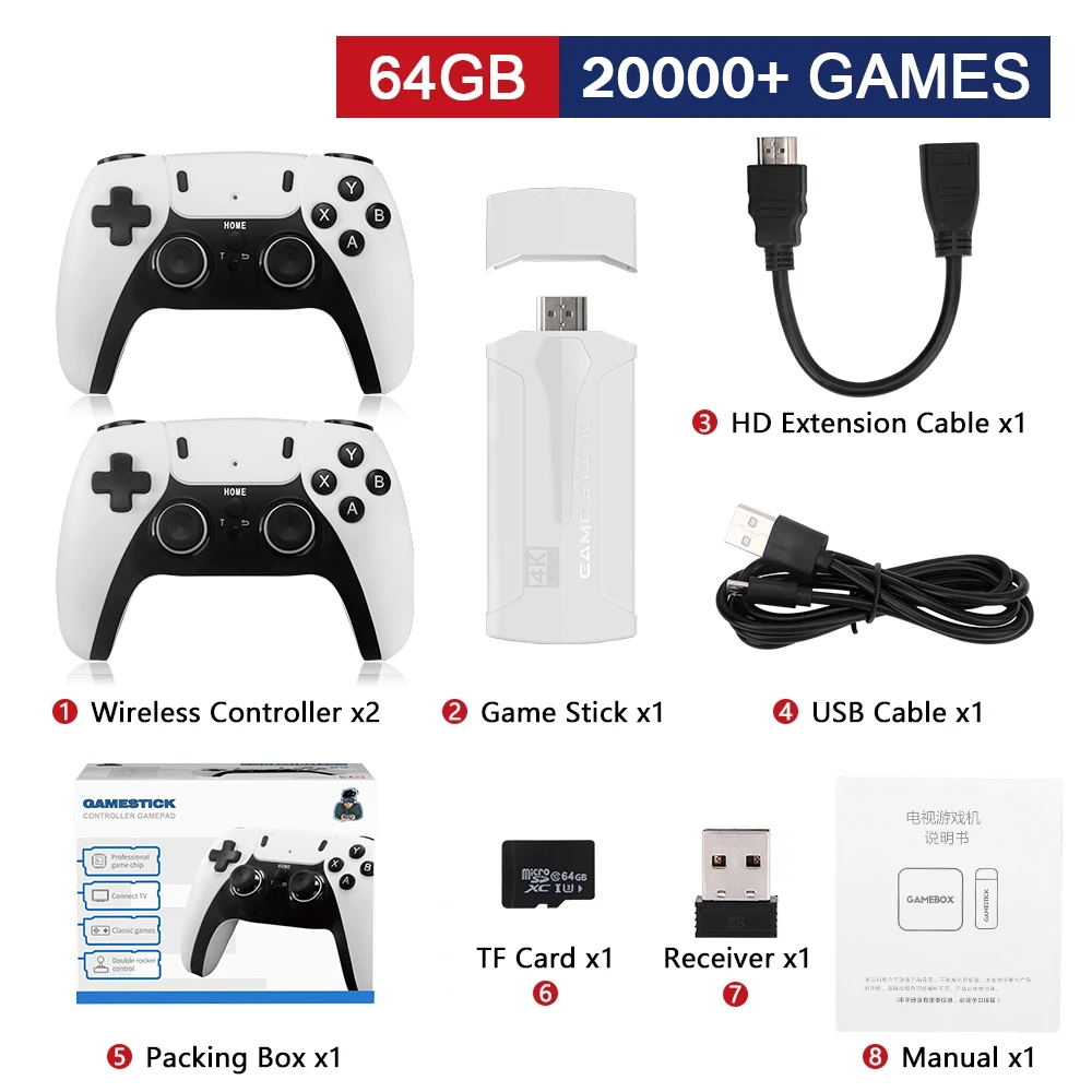 thumbnail image 1 of Consola de videojuegos M8 PLUS, 2,4 G, mando inalámbrico doble, 4K, 20 000 juegos, 64 GB, juegos retro, regalo de Navidad para niño, 1 of 5