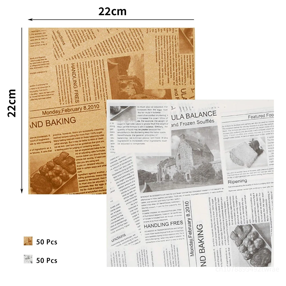 50Pcs Food Wrapping Paper Newspaper Design Sandwich Burger Fries Fried Food Paper Plate Mat Oil Waxed Baking Liners air fryer paper disposable air fryer liners air fryer accessories parchment baking paper