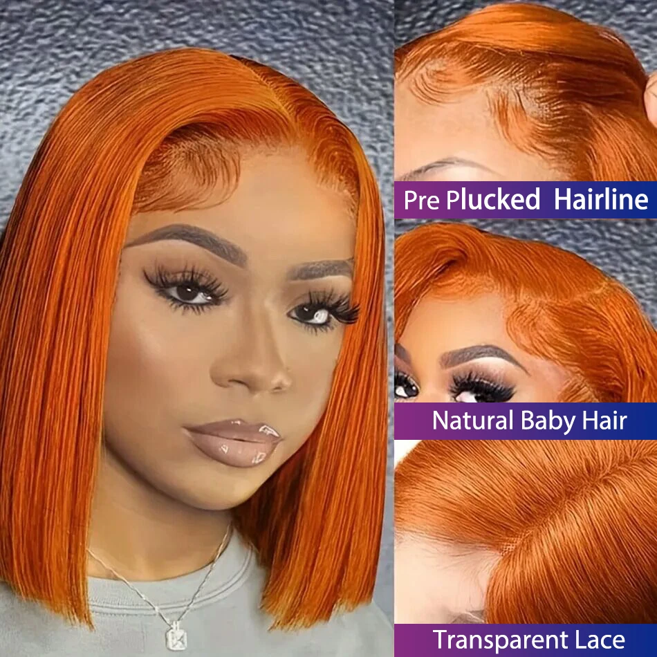 Lace Front Wig Human Hair Wig for Black Woman 10 Inch 350 Ginger Orange Color 13x4 Straight Transparent Lace Frontal