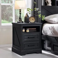 18" Farmhouse Nightstand with Charging Station, End Table with 2 Drawer Storage, Side Table, Bedside Cabinet for Bedroom or Livi 1