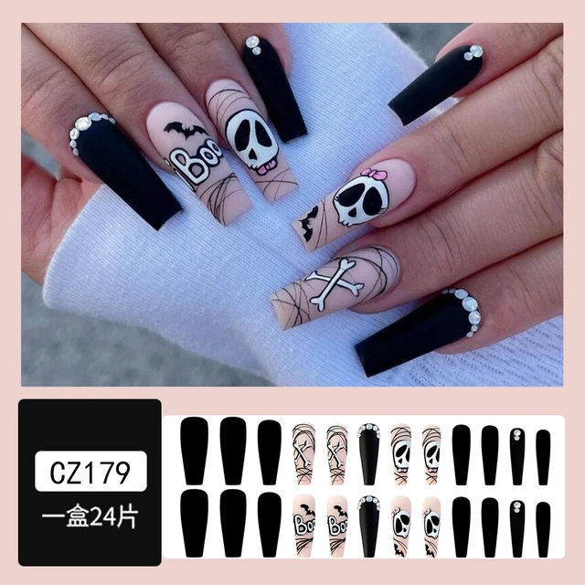 24pcs Punk Dark Cross Halloween Nail With Artificial Diamond Gradient Fake  Nails With Glue Full Cover Nails With Wearing Tools - False Nails -  AliExpress