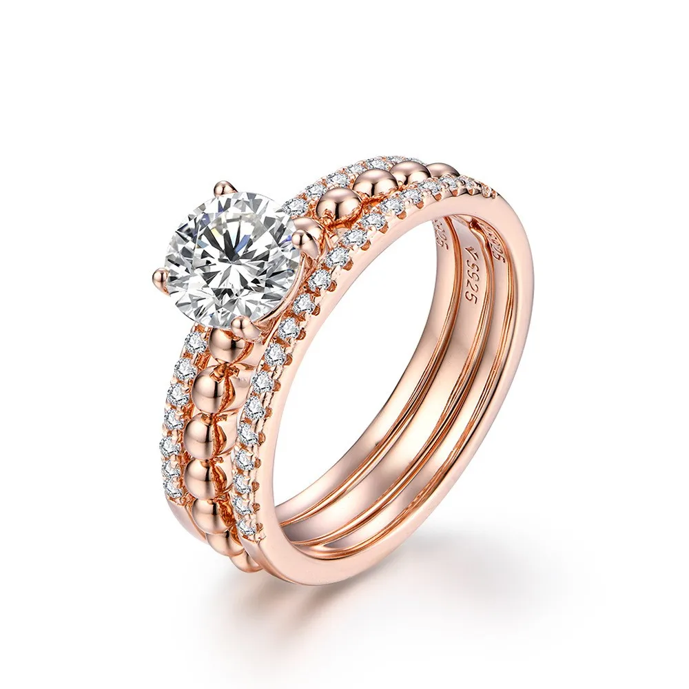 

LR02493 Lefei Fashion Luxury Trendy Classic Wihte Moissanite Design Rose Color Separable Ring For Women 925 Silver Jewelry Gift