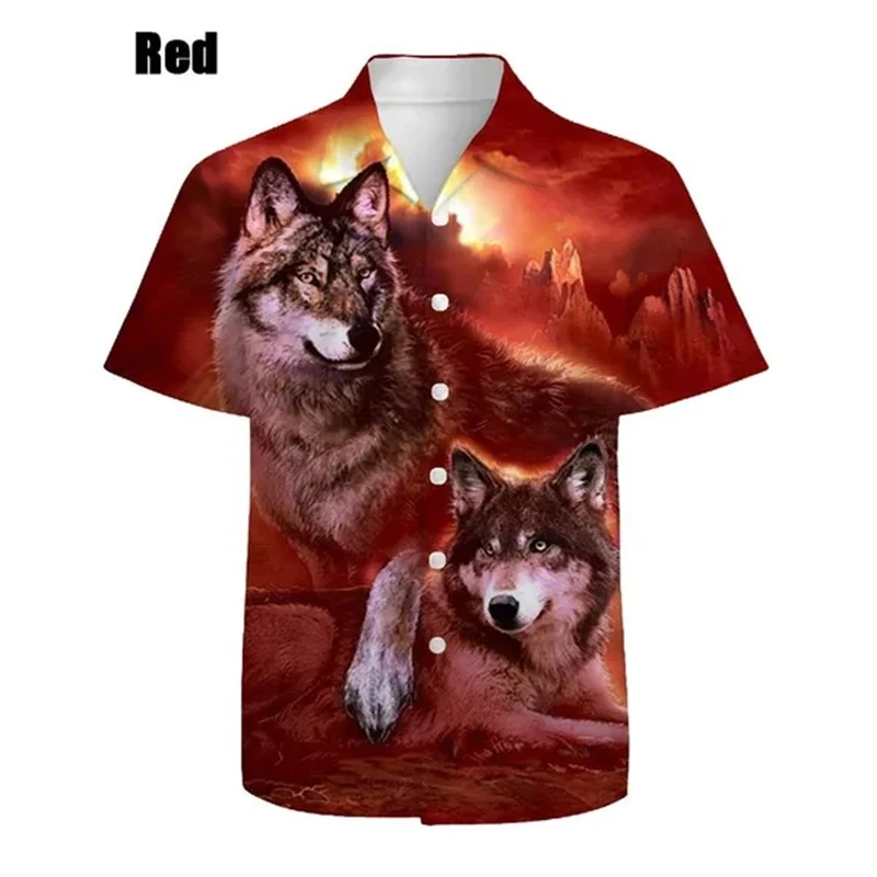 thumbnail image 1 of Camisas de manga corta con estampado 3D de animales y lobos, estilo moderno y moderno, con botones gráficos, para hombre, 1 of 5