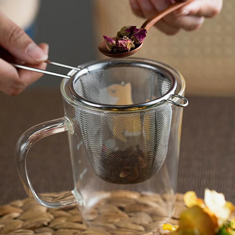 1PC Stainless Steel Tea Infuser Reusable Tea Leak Filter Teapot Strainer Single Ear Shape Coffee Herb Spice Diffuser With Handle tea infuser tea strainer tea filter