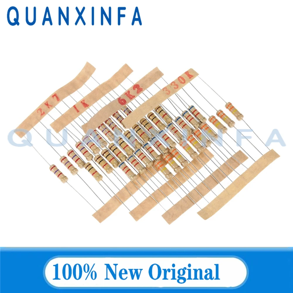 Carbon film resistor 1W 5% 10R 100R 220R 1K 1.5K 2.2K 4.7K 10K 22K 47K 100K 100 220 1K5 2K2 4K7 Ohm Resistance 0.1R-4.7M 20PCS carbon film resistor