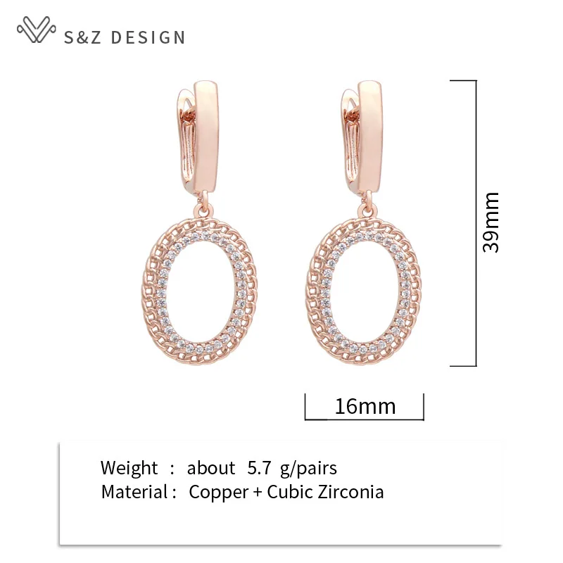 S&Z DESIGN New Fashion Cubic Zirconia Egg Shape Oval Dangle Earrings For Women Girls Wedding Elegant Stylish Jewelry Fine Gift