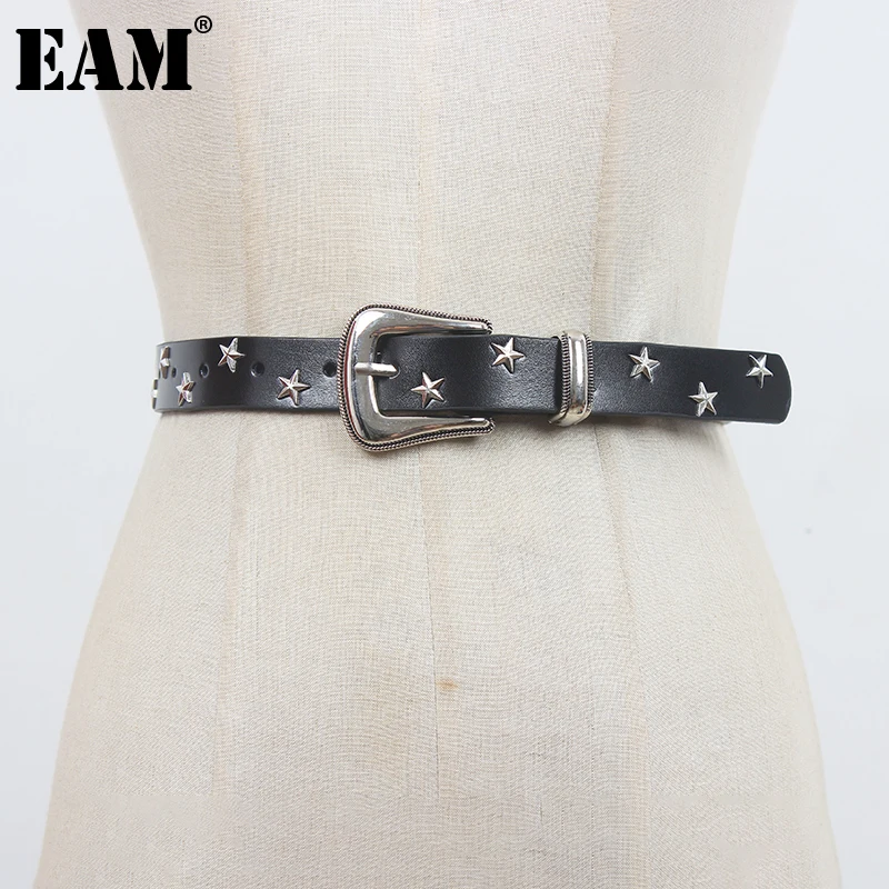 

[EAM] Pu Leather Black Rivet Long Wide Vintage Belt Personality Women New Fashion Tide All-match Spring Autumn 2024 1DF0963