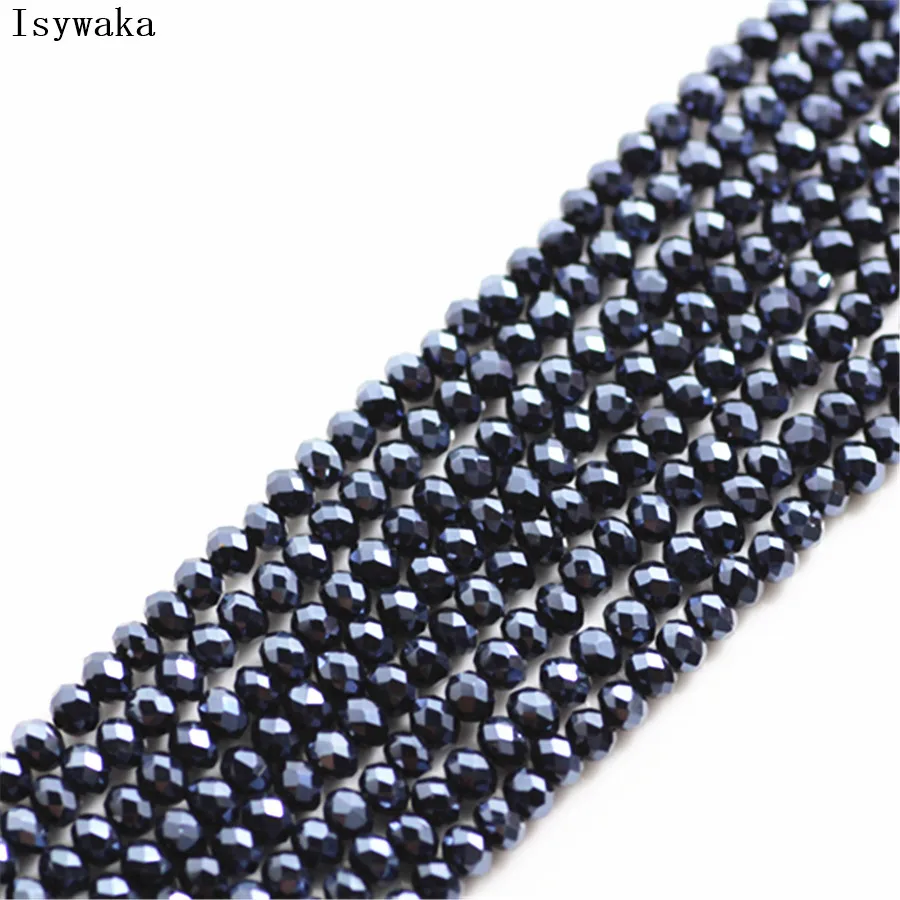 Ink Blue Faceted Crystal Glass Rondelle Beads for Jewelry Making - 170pcs, 2mm