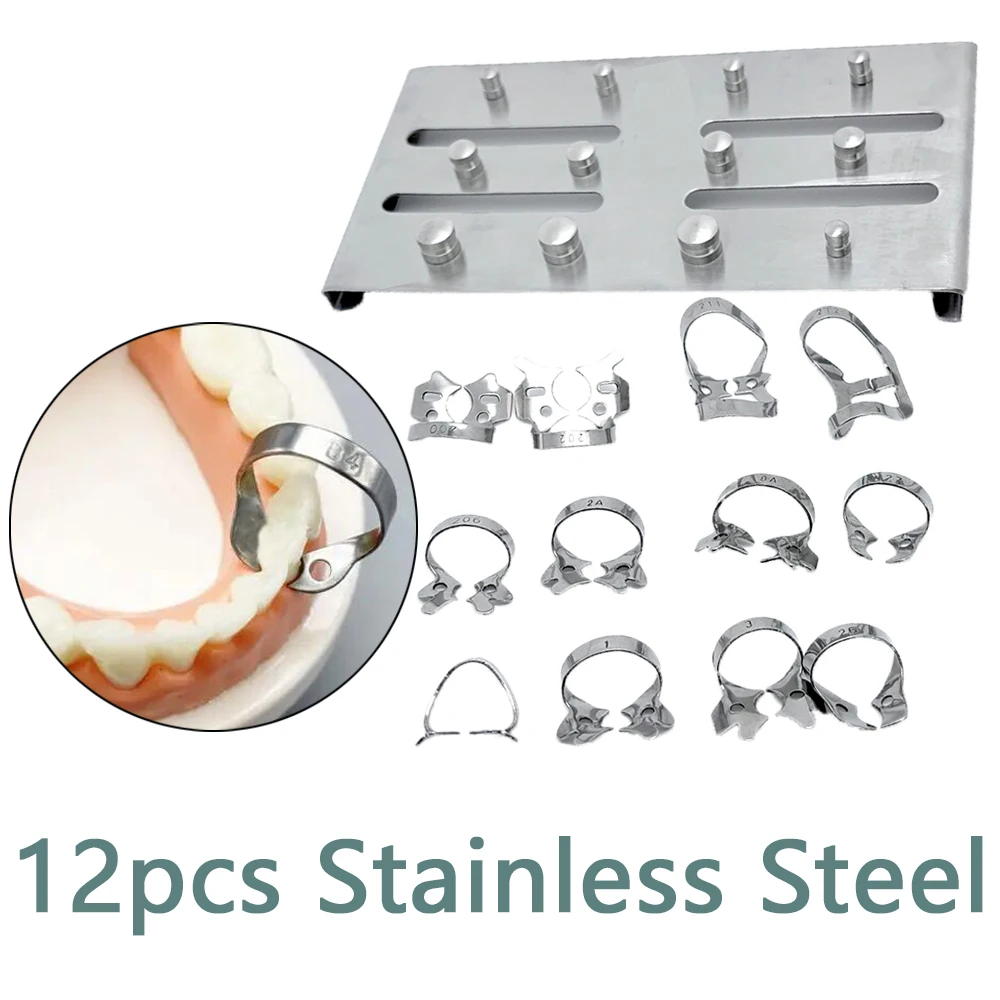 

12 pcs Dental Endodontic Rubber Dam Clamps Stainless Steel Barrier Clip Holder With Tray Restorative Dentist Surgery Equipment