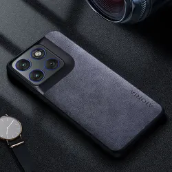 Premium Luxury Leather Phone Case - Retro Business Style Solid Color Cover for Edge 60 Pro (GRAY)