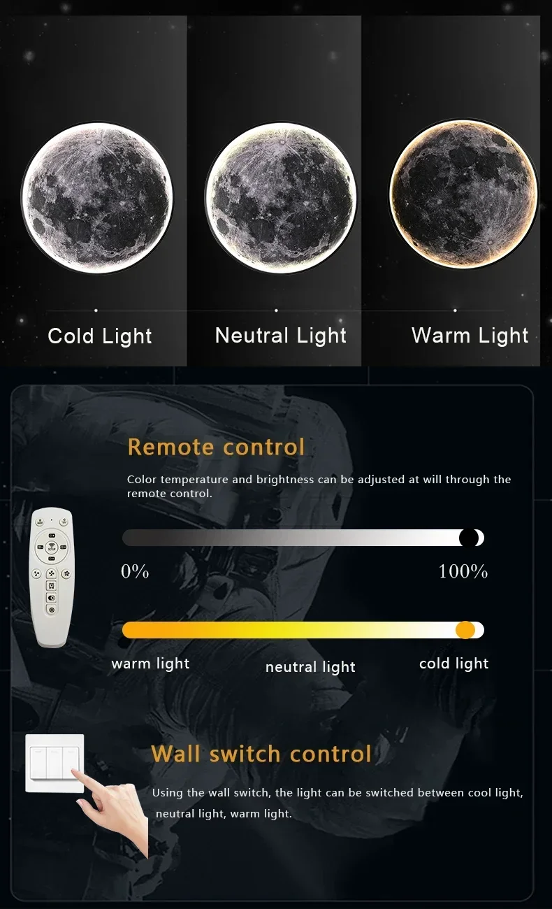 Description Picture 4 of itemModern Wall Lamp LED Moon Ceiling Lights Bedroom Dining Room Corridor Stairway Aisle Hall Indoor Light Creative