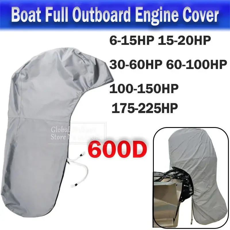 600D Boat Full Outboard Engine Cover Heavy Duty Grey Engine Motor