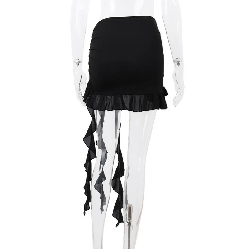 y2k Skirt Women Coquette Clothes Solid Color Low Waist Butterfly Ruffle Trim Mini Skirt 2000s Party Skirts Streetwear _