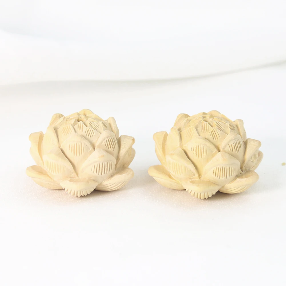 2PCS Natürliche Buchsbaum Lotus Carving Perlen Anhänger Charme Lose Spacer Perlen für DIY Schmuck Machen Auto Hängen Keychain Liefert