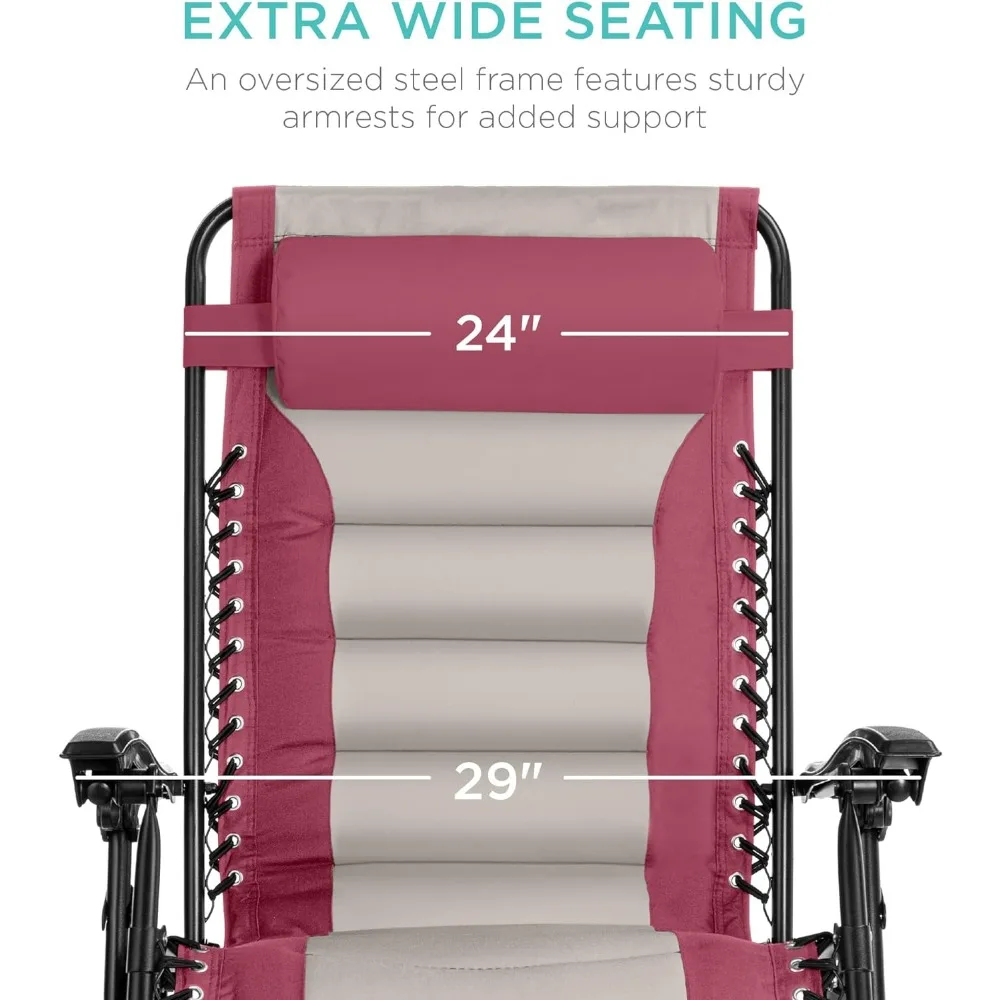 Outdoor Chair XL Anti Gravity Lounger Backyard Headrest Cup Holder Side Tray Polyester Mesh Garden Chair