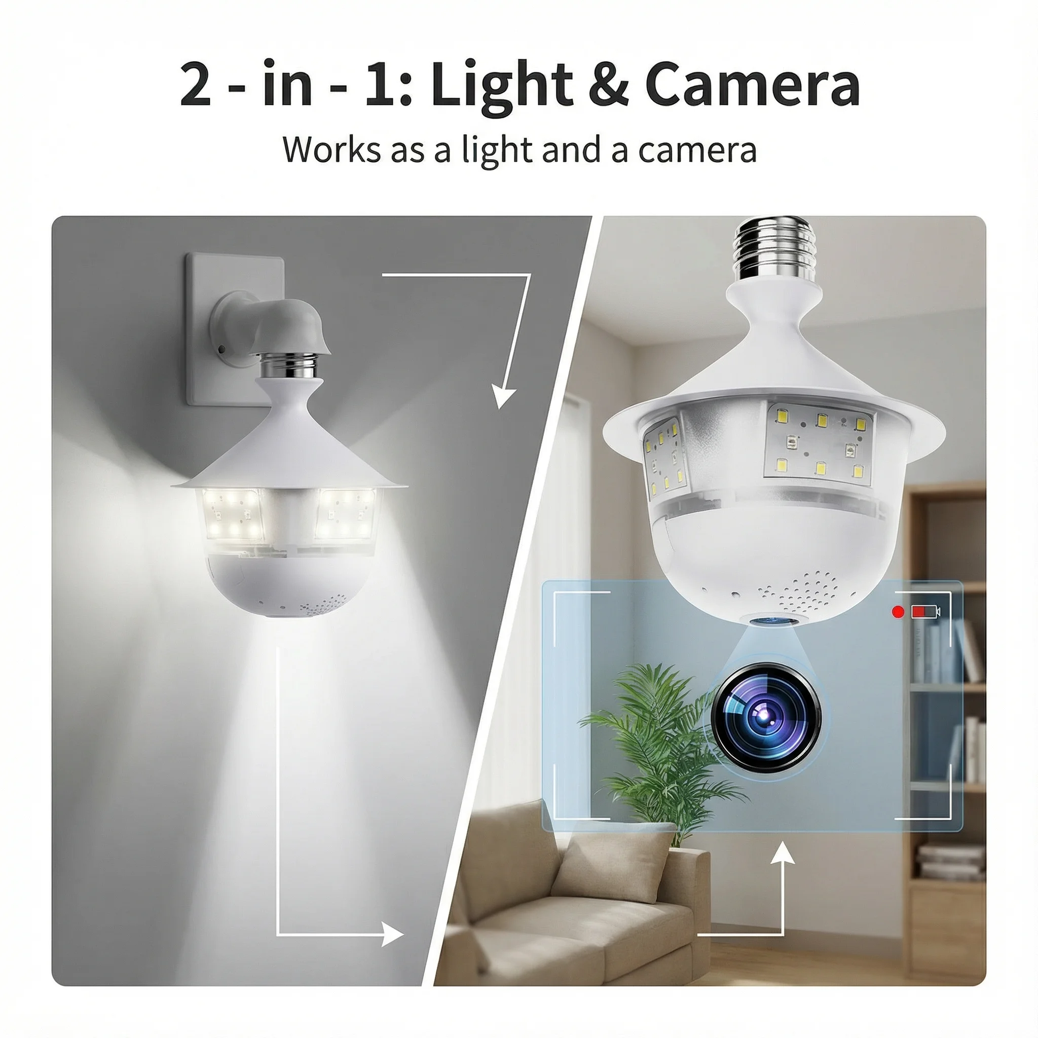 5MP HD Wifi Security Camera LED Light Night Vision Bulb CCTV Human Detection Security Home Surveillance Cameras 2