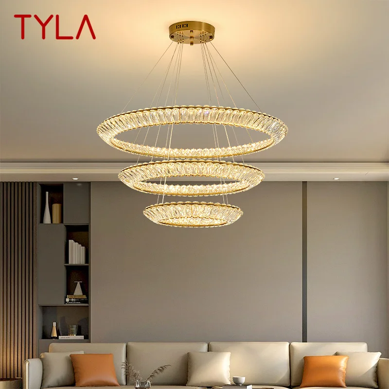 

TYLA Nordic Modern Ring Pendant Lamp Led Round Crystal Chandelier Creative Light Luxury For Living Room Villa Bedroom Decor