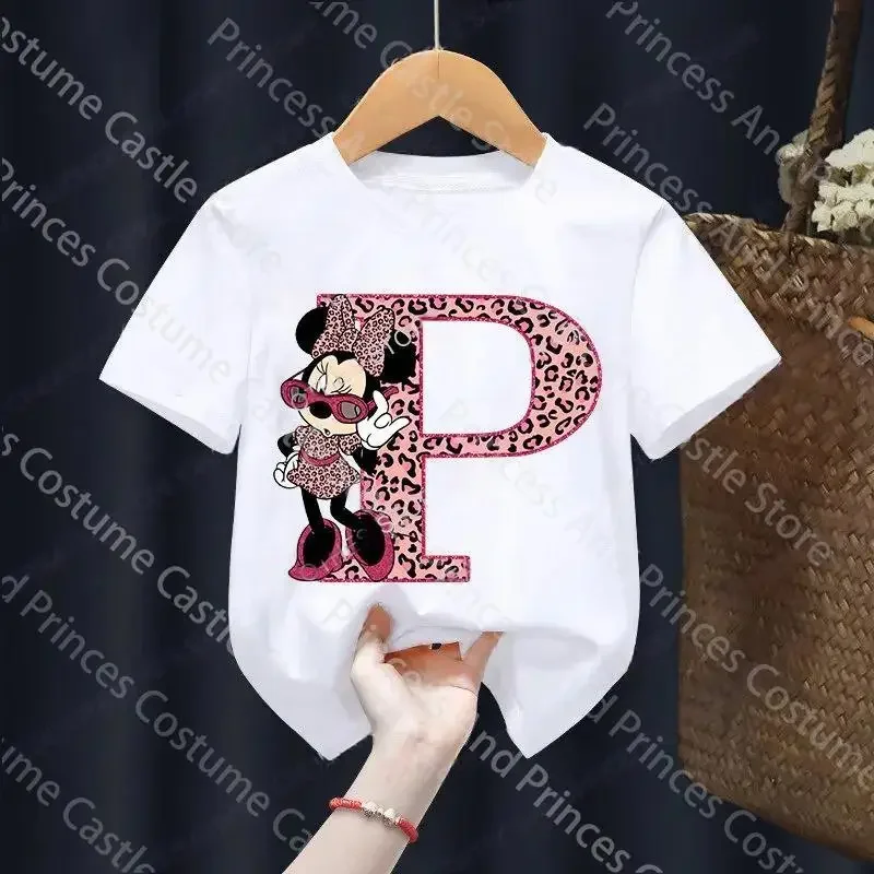 thumbnail image 1 of Camisetas de algodón para niños de Minnie, combinación de letras de la A a la Z, ropa de dibujos animados de Disney Kawaii, camisetas para niños y niñas, camisetas casuales, 1 of 5