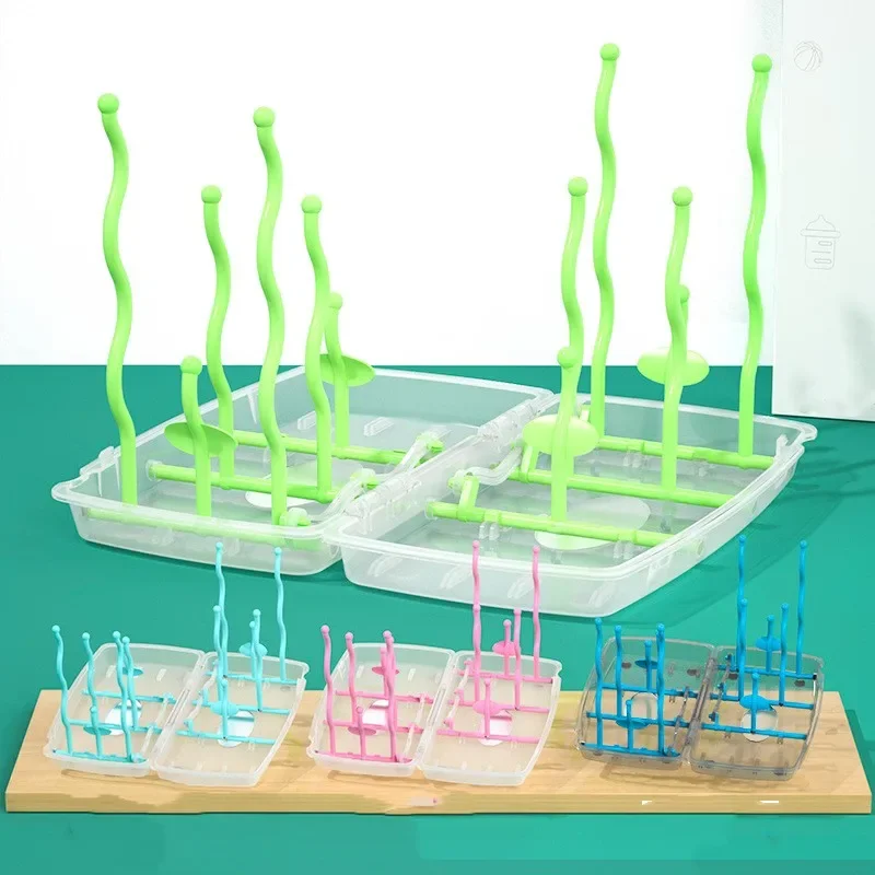 Babies Dustproof bottle rack with lid drying rack multifunctional folding draining teat strainer storage box set