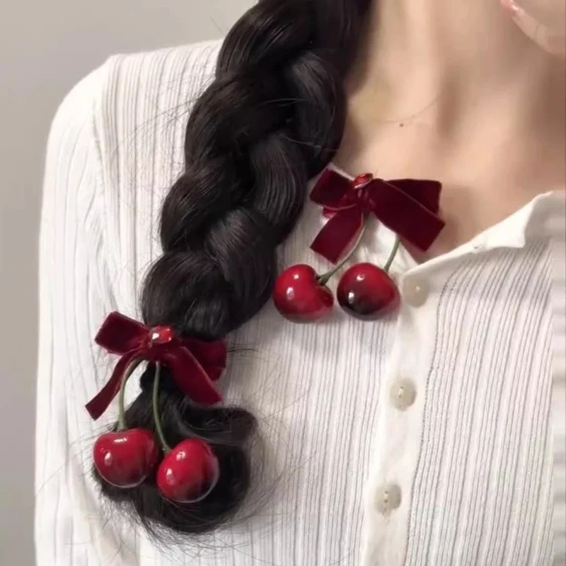 Cherry Red Velvet Bow Hair Clip-Elegant Edge Design Barrettes forWomen&Teens Versatile Sweet/Cool Hairpin&Girls Hair Accessories