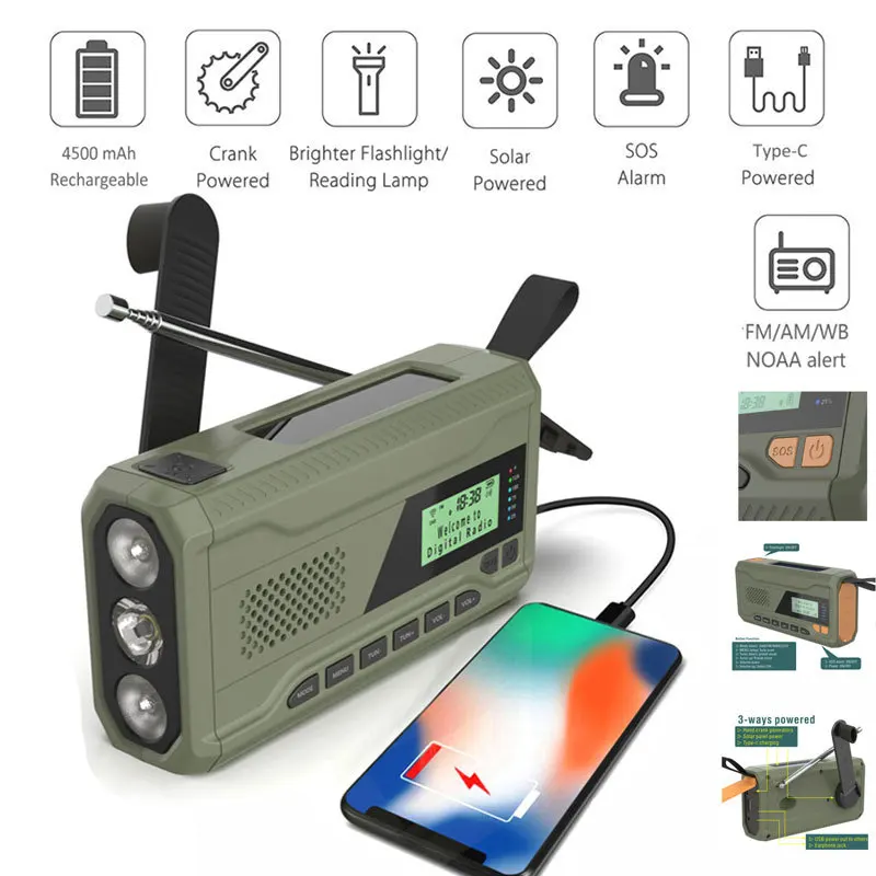 Radio Solare Portatile, Radio Multifunzione AM/FM/SW, Torcia LED Ad Energia Solare Con Manovella Dinamo Caricabatterie Di Emergenza Per Telefono Per Escursionismo E Campeggio 87760544