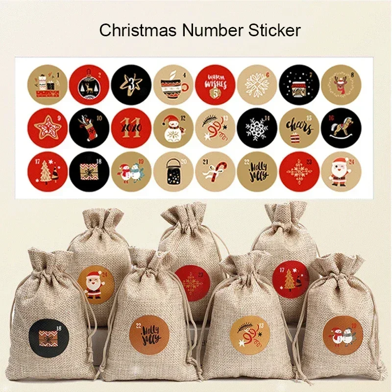 Christmas paper stickers 24pcs/sheet Cookie Candy Seal Stickers DIY Gift Packaging Labels Xmas Decor Merry Christmas Advent Calendar Number Paper Sticker
