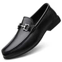 Cow Leather Men Metal Buckle Low Heel Loafers Fashion Handmade Moccasins Soft Leather Slip on Flats Man Footwear Driving Shoes 1