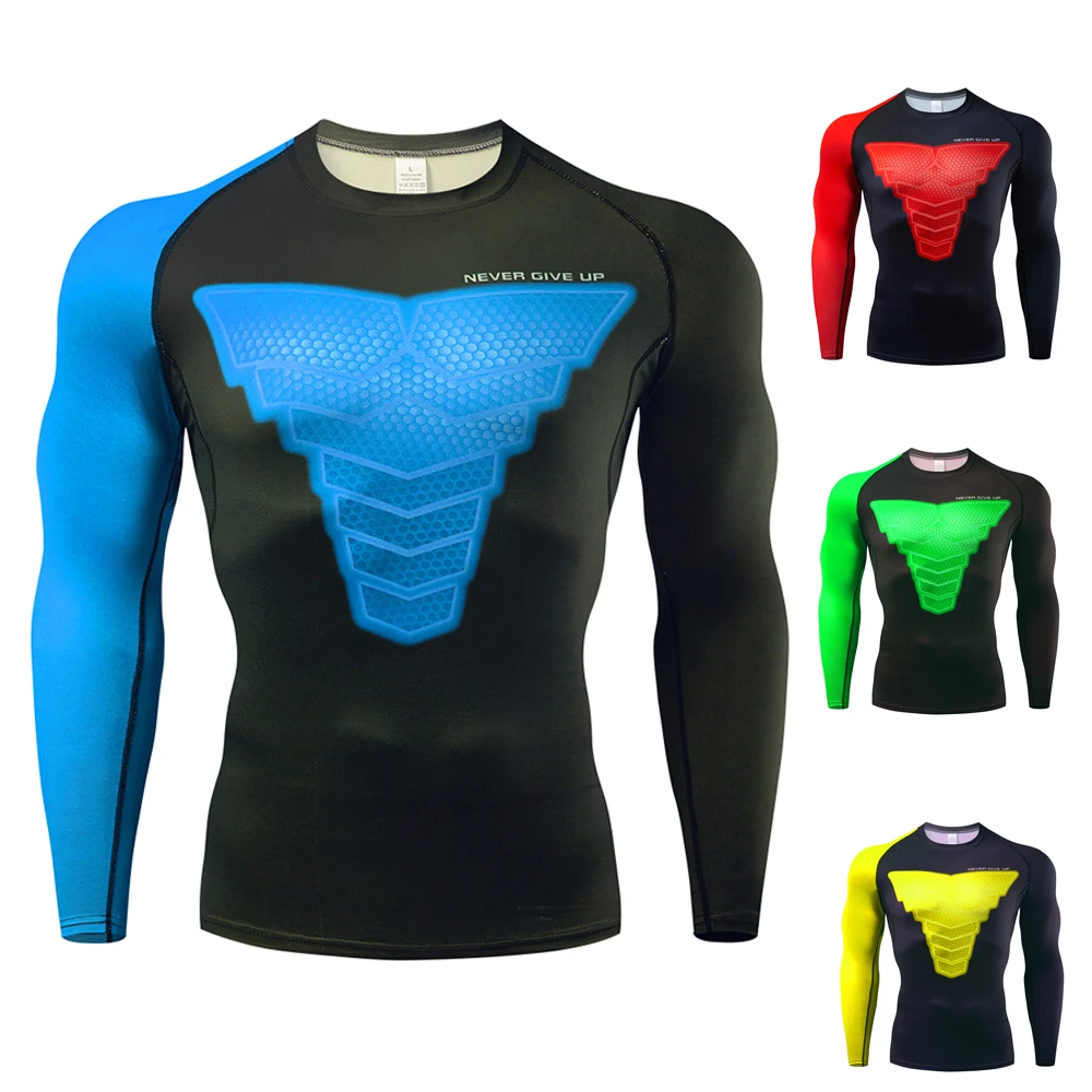 

Gym Men's t-Shirts Long Sleeve Tight Compression Clothing Dry Fit Sportswear Running Fitness Sports First Layer Super Hero Tops