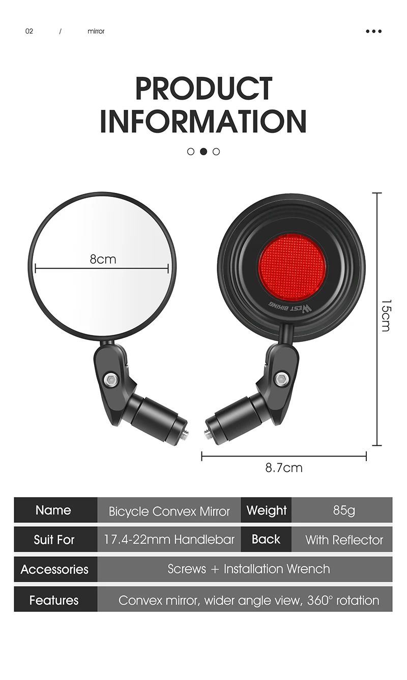 WEST BIKING 1/2 Stück Mini-Lenkerspiegel Universal 360 ° Verstellbarer Fahrrad-Rückspiegel, drehbarer Sicherheits-Seitenspiegel, Zugang für Fahrräder – Detail 3