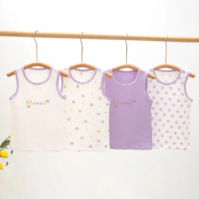 Summer New Children's Vest Girls' Tank Top Floral Prints Strap Breathable Pure Cotton Round Neck Sleeveless Children's Clothing