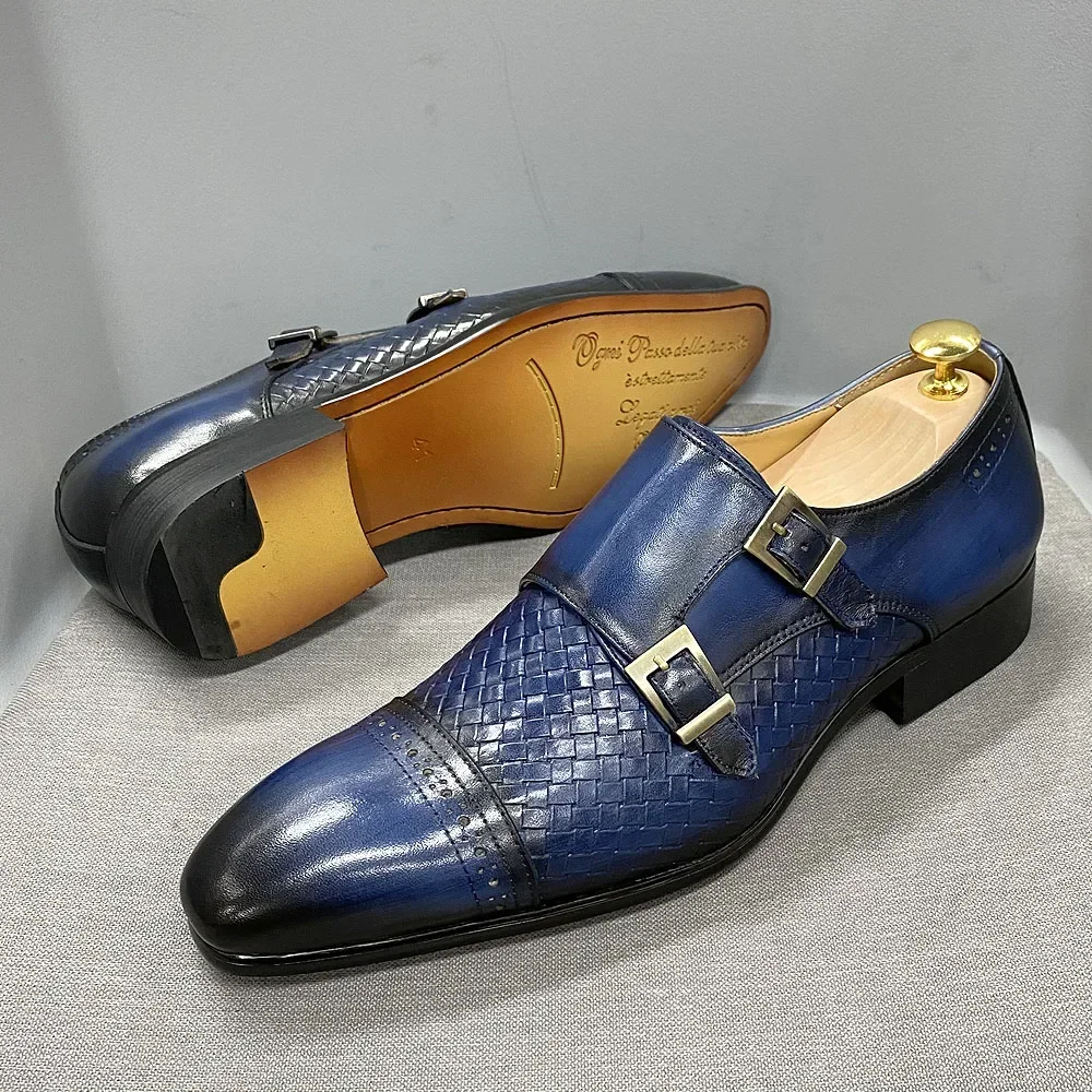 Classic Mens Dress Shoes Genuine Leather Double Buckle Monk Strap Cap Toe  Blue Black Wedding Business Formal Suit Shoes for Men - AliExpress 322