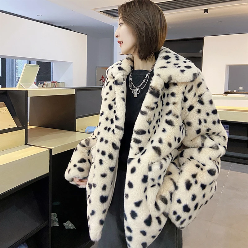 

Women's Winter Jacket 2023 Luxury Thick Warm Leopard Faux Fur Coat Furry Outerwear High Quality Fashion Streetwear