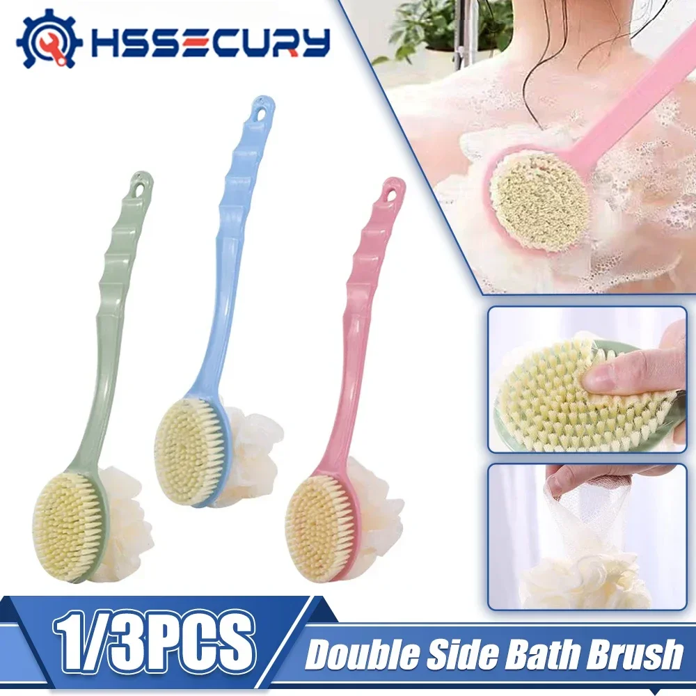 Long Handle Bath Brush Soft Hair Double Side Massage Bath Brush 2 in 1 Bathroom Body/Back Brushes Mud Scrubber Massage Brush