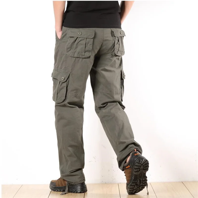 

Army Green Cargo Pants Mens Casual Multi Pockets Military Tactical Pants Straight slacks Long Trousers PLus size 42 44