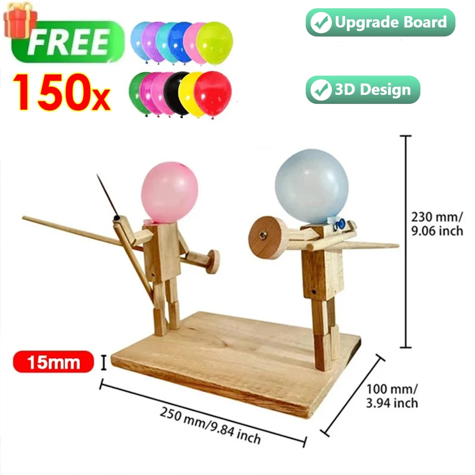 thumbnail image 1 of Batalla de globos de bambú con forma de hombre, luchador de madera con cabeza inflable, juego de batalla de globos de ritmo rápido con robots de madera para 2 jugadores, 1 of 5