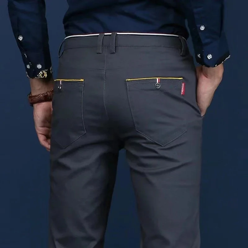 6 Colors Fashion Mens Slim Fit Casual Pants Korea Style Business Work Trousers All-match Mens Midwaist Straight Casual Pants 4