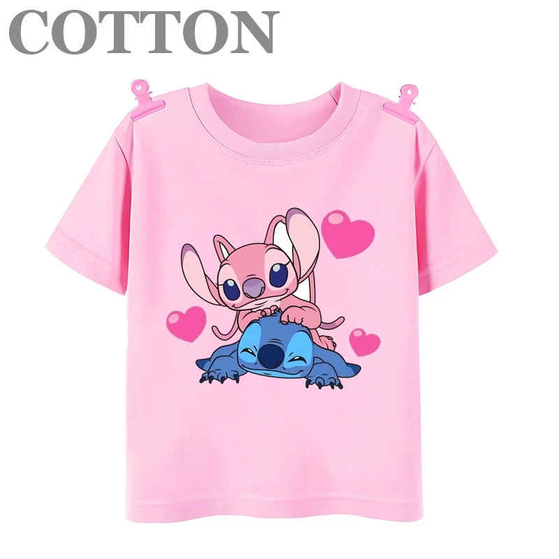 thumbnail image 1 of Camisetas de algodón para niños de moda de verano con múltiples estampados de manga corta y cuello redondo de Disney Stitch Anime, 1 of 5