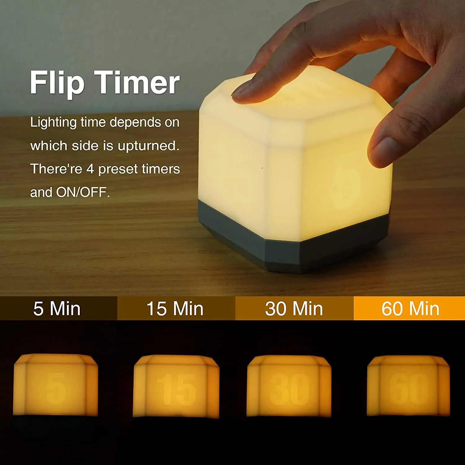 

LED Energy Saving Night Light Bedroom Table Lamp Creative Small Square Flip Timing Nightlight For Feeding At Night