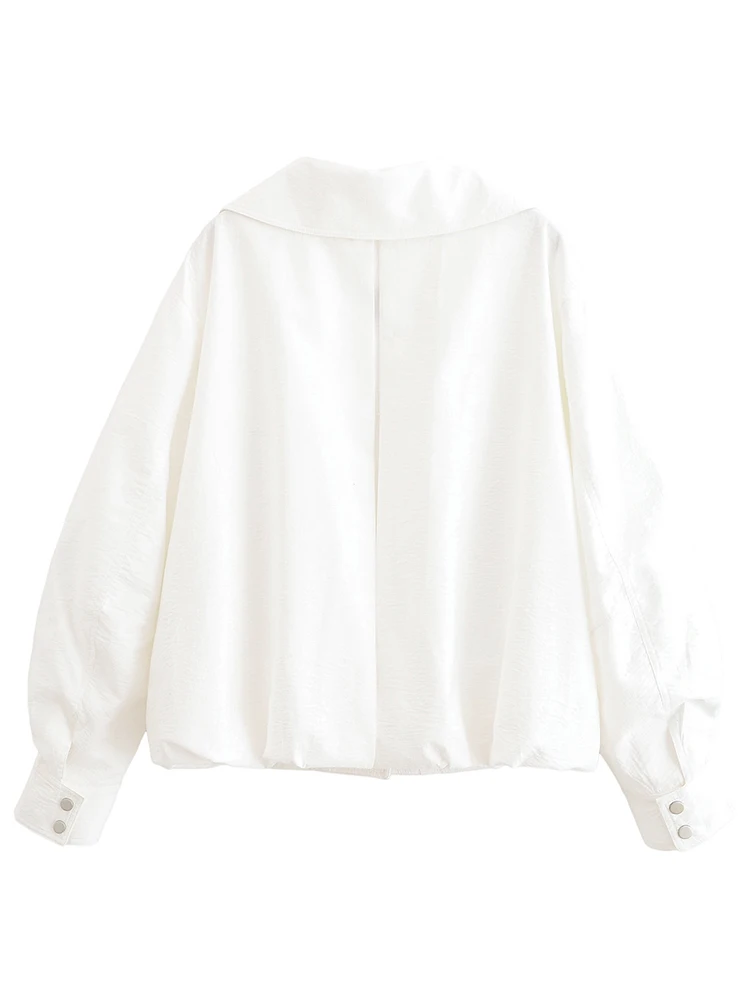 Casual Chic Bomber Jacket Women Turn-down Collar Single Breasted Long Sleeve Coats New Fashion 2025 Autumn New Outerwears