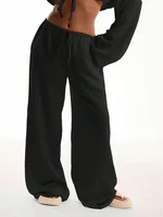 Casual Oversized White Solid Wide Leg Pants Fashion Women Elastic High Waist Pocket Baggy Sweatpant Office Lady Commute Trousers - Image 4