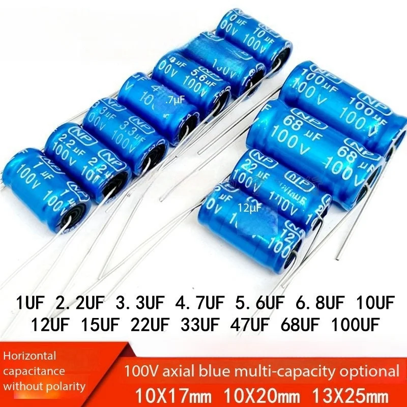 Tweeter Stepless Axial Electrolytic Crossover Horizontal Capacitor 5PCS 2.2/3.3/4.7/6.8/100UF/100V