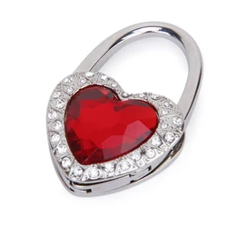 Support Hook Of Handbag Folding In Red Heart Shape With Rhinestone Decoration