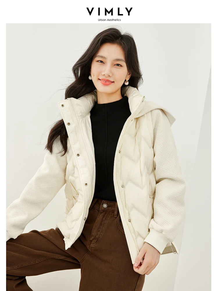 Vimly Winter Hooded Zipper Down Jackets for Women 2023 Long Sleeve Turtleneck Thick Warm Coats Casual Loose Woman Clothing 50633