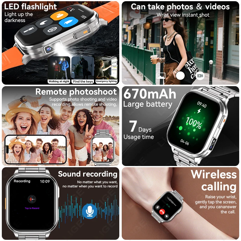 Smartwatch Uomo 2026 Nuovo con Registrazione Foto e Video, Monitoraggio Salute, Impermeabile, Chiamate BT, Registrazione, Sport, Fitness, Fotocamera - Compatibile anche con Donna - immagine 5