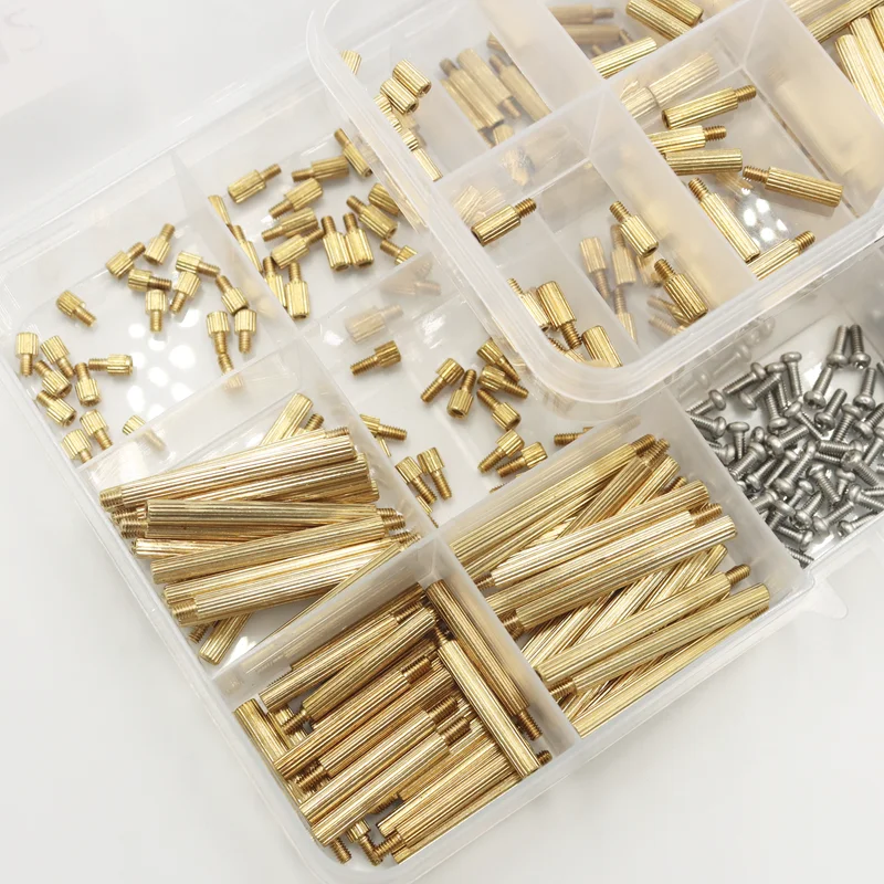 Brass Knurled Round Motherboard Standoffs Screws Nuts Kit M2 Hex Male Female Copper Spacer Pillar for Electronic DIY PCB Circuit