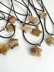 Elegant Crystal & Stone Pendant Necklace with Hexagon Design - Rose Quartz, Opal, and Fluorite Accents (HZS-260-8)