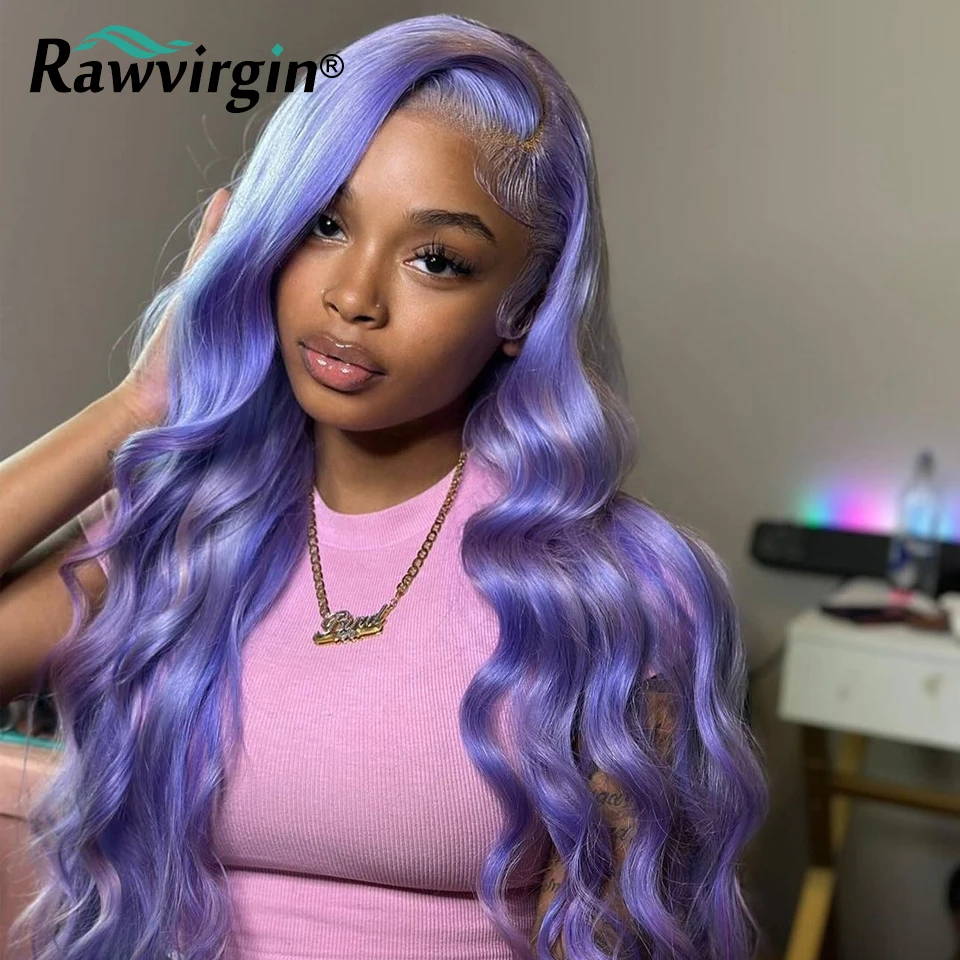 Perruque Lace Front Wig Body Wave Naturelle, Cheveux Humains, Couleur Violet Clair, 13x4, 13x6, 32/34 Pouces, 200%, pour Femme