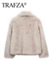 TRAFZA Women Fashion Faux Fur Jacket Vintage Turn-Down Collar Long Sleeve Coat Autumn Winter Woman Elegant Streetwear 6