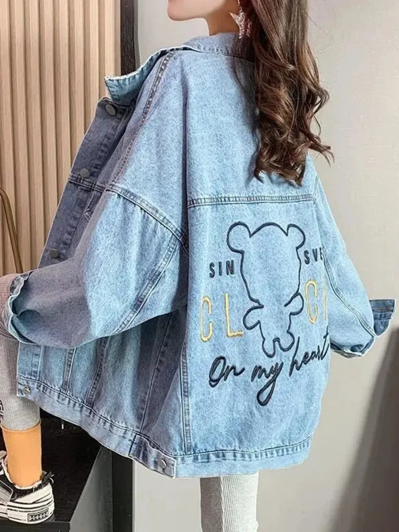 

Женская джинсовая куртка жакет свободного покроя в Корейском стиле Новинка весна-осень 2022 стильный универсальный модный кардиган в портовом стиле